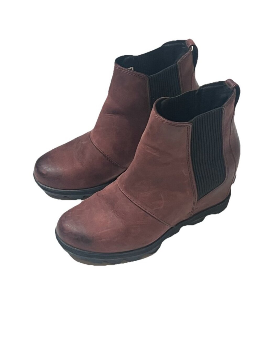 Sorel Joan of Arctic Wedge II Chelsea Boots Womens 8 Burgundy Leather Waterproof